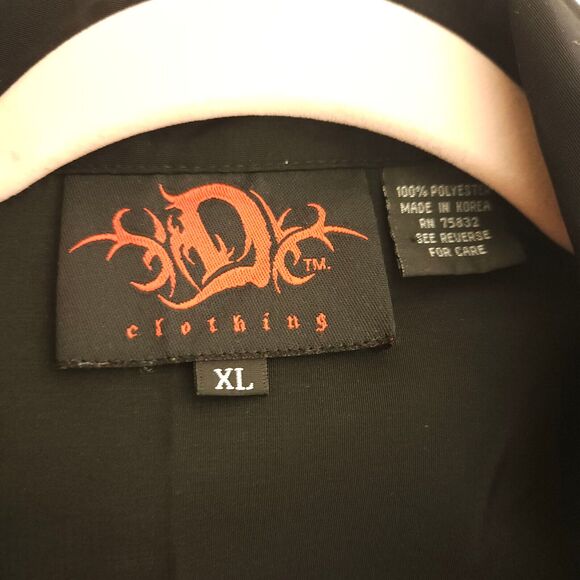 VTG D Clothing Mens XL Flame Knucklehead Button Down Shirt Y2K Bowling Shirt - Picture 3 of 6